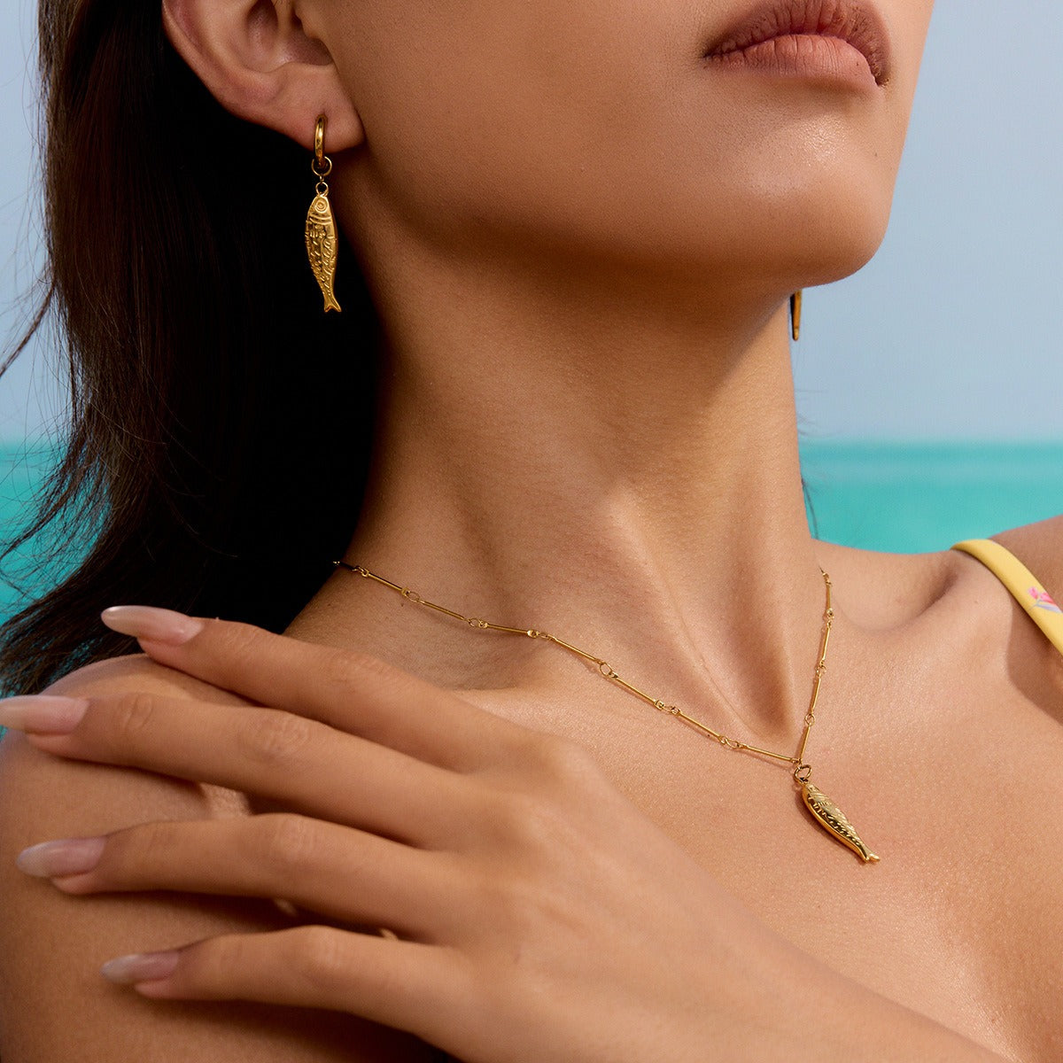 Pinky Beach Pearl Earrings + Necklace Set