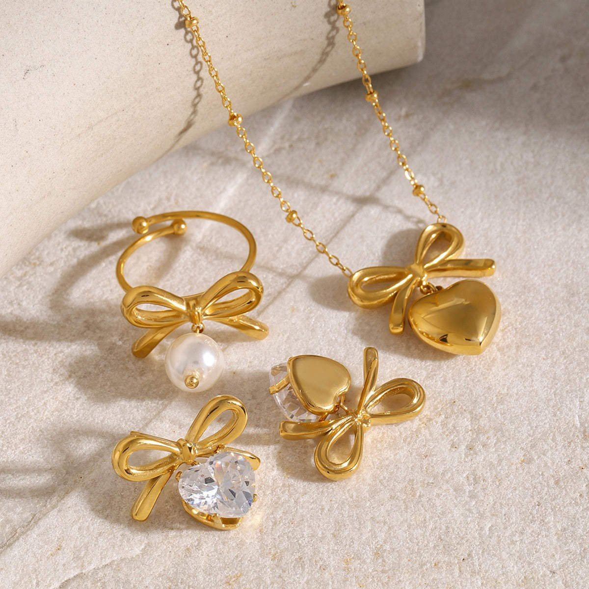 Bondi Heart Earrings + Necklace + Ring Set